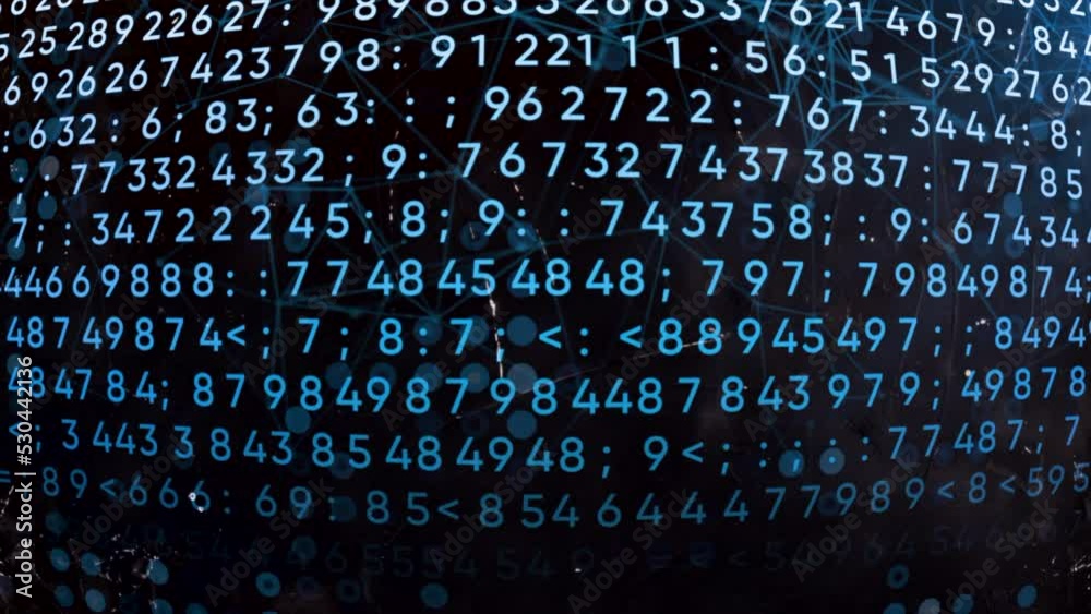 Poster concept of science, math code changing all over the screen. motion. many numbers and endless cyber s