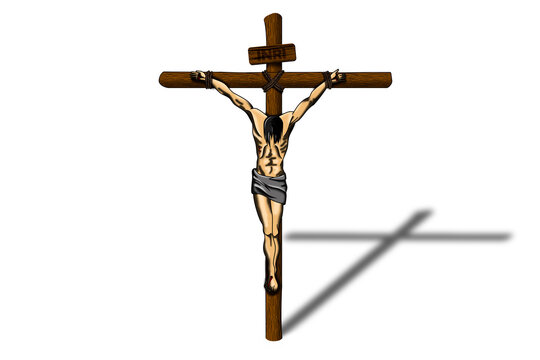 Jesus Christ crucified on the cross on a white background. Religion concept.
