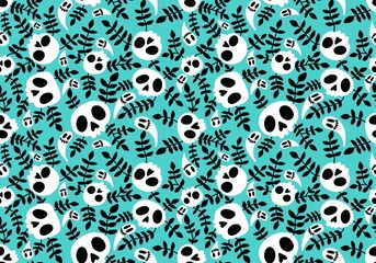 Cartoon doodle seamless Halloween skulls pattern for wrapping paper and clothes print and kids accessories