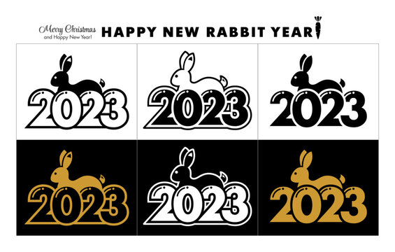 Chinese New Year 2023, year of the Rabbit. Template for calendar data. Vector on transparent and black background