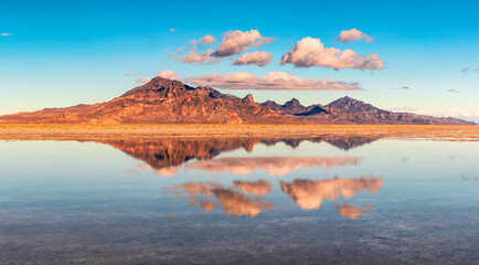 Beautiful mountain reflection at Bonneville Salt Flats in Utah