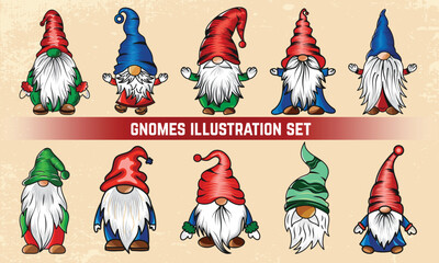 Christmas Gnomes Vector illustration collection