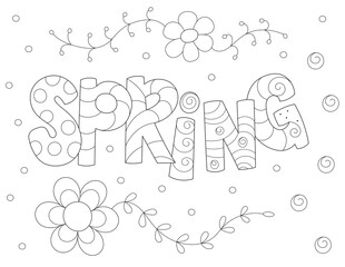 spring letters art, coloring page that you can print it on standard 8.5x11 inch paper