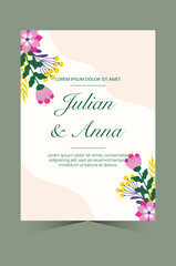 Hand draw floral wedding invitation card set. Floral card design