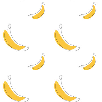 Seamless pattern with banana on a white background.Line art style. Vector art