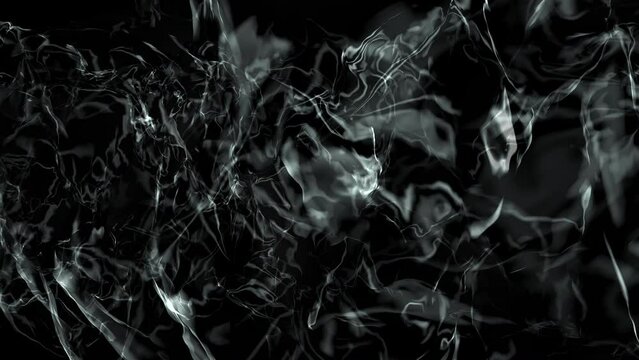 Waving white psychedelic dark physical smoke on black gradient, motion abstract corporate, cosmos and futuristic style background