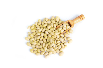 Canary or Peruano Beans in Heap or Pile with Scoop Isolated on White Background