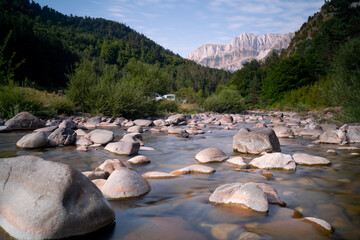 landscape view of a river in the mountains of the pyrenees