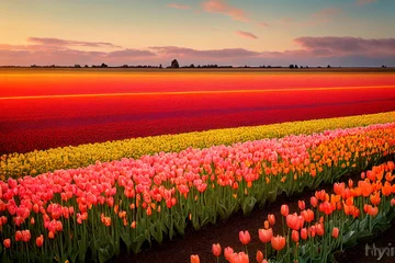 Blühende Tulpenfelder. Heller Frühlingsblumenhintergrund. © Viks_jin