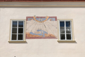 Sun clock at the Marchegg Castle in Lower Austria.