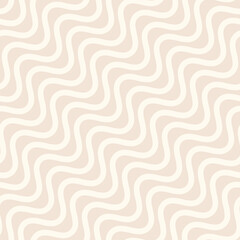 Vector seamless pattern with diagonal wavy lines, smooth stripes. Simple minimal background in light beige color. Subtle abstract curvy texture. Elegant minimal style. Design for decor, wallpapers