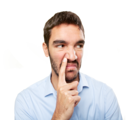 Close up of a young man with gesture of bad smell