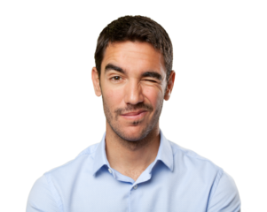 Close up of a young man winking an eye