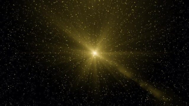 Abstract yellow lonely star in outer space. Motion. Glowing bright nebulae and starry cosmos on the background.