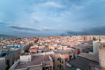 Naklejka premium Aerial view over a residential neighborhood in Morocco