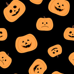 Halloween seamless pattern. Yellow pumpkins on a black background.