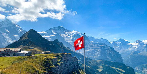 Awesome view at peak of mountain Männlichen, Swiss Alps