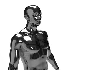 Obraz premium 3D illustration of a male silver torso on a white background. metal mannequin.