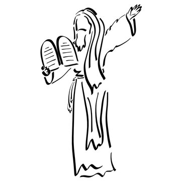 recommend clip art: Moses holds in one hand the tablets with the ten commandments of God, and the other points to Heaven, black outline