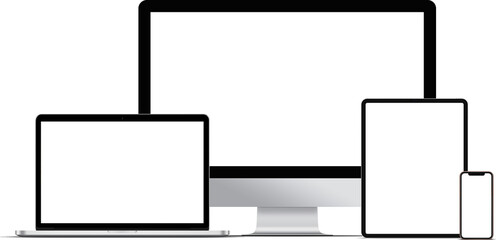 Multiple desktop devices with blank screen for responsive layout mockup