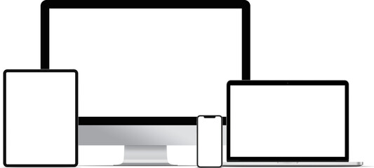 Multiple desktop devices with blank screen for responsive layout mockup
