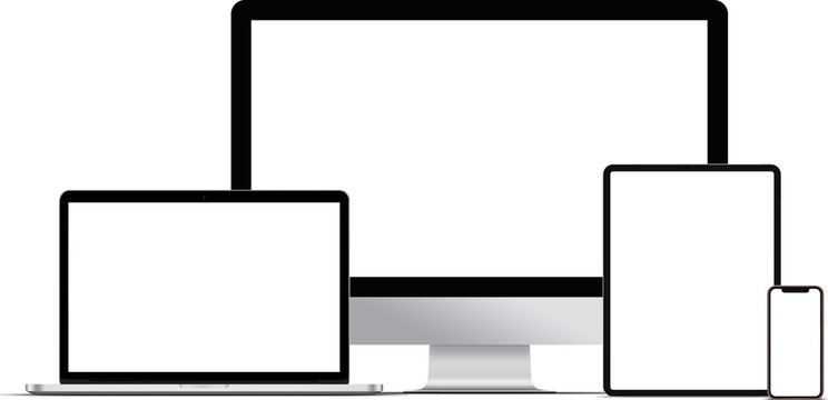 Multiple Desktop Devices With Blank Screen For Responsive Layout Mockup