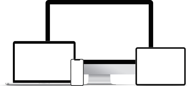 Multiple desktop devices with blank screen for responsive layout mockup