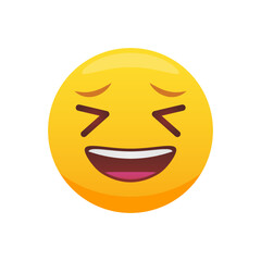 Smiling squinting emoticon. Vector illustration.