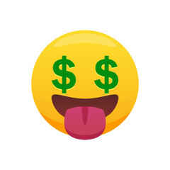 Dollar eyes emoticon. Vector illustration.