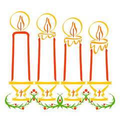 four red burning advent candles, preparation for christmas, christian symbol