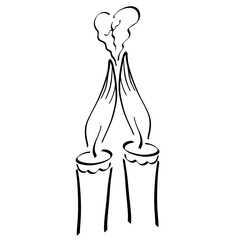 two burning candles with a flame that, like folded wings or hands in prayer, ascend to God, smoke is like a heart with a cross, black outline
