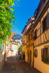 Fototapeta premium Embankment of Lauch River with historical houses in Colmar, Alsace, France