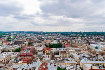 European city. Cloudy weather over the city