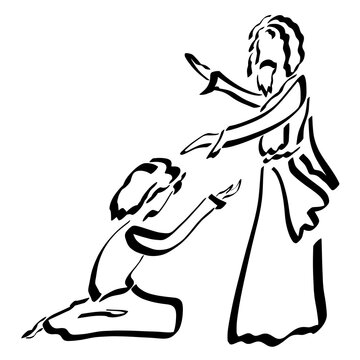 recommend clip art: Lord Jesus Blesses, Heals, or Forgives the Person Kneeling Before Him, Black Abstract Sketch