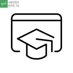 digital classroom, course, education, online, website icon. virtual classroom with graduation hat cap symbol line. webinar and conference apps. Vector illustration Design on white background. EPS 10