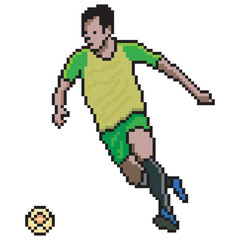 Fototapeta premium Soccer player kicking ball with pixel art. Vector illustration