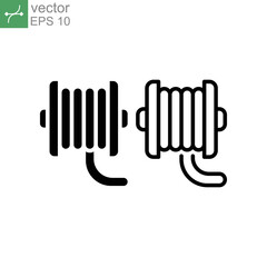Coil cable spool line and glyph icon. Wire Electric cable on a reel. Roll of Cable routing Rope symbol. simple pictogram outline and solid style. Vector illustration. Design on white background EPS 10