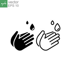 Hand wash line and glyph icon. Handwashing of hygiene procedure, disease prevention, disinfecting hand with sanitizer gel or disinfectant drops. Vector illustration. Design on white background. EPS 10