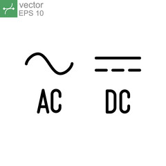 Direct and Alternating Current DC and AC Symbol Sign icon. Potential difference supply. Voltage transformer in cell battery energy. Line style. Vector illustration. Design on white background. EPS 10 - obrazy, fototapety, plakaty