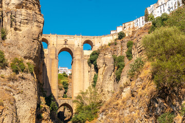 View of the new bridge viewpoint of Ronda province of Malaga, Andalucia