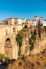 View of the buildings and the new bridge of Ronda province of Malaga, Andalucia.