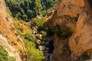 View from above of the new bridge in Ronda province of Malaga, Andalusia. Guadalevin River