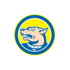 Angry Dog Head Circle Retro