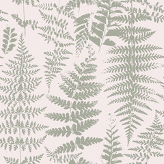 Fern leaves, Pale green seamless pattern, forest floral seamless pattern