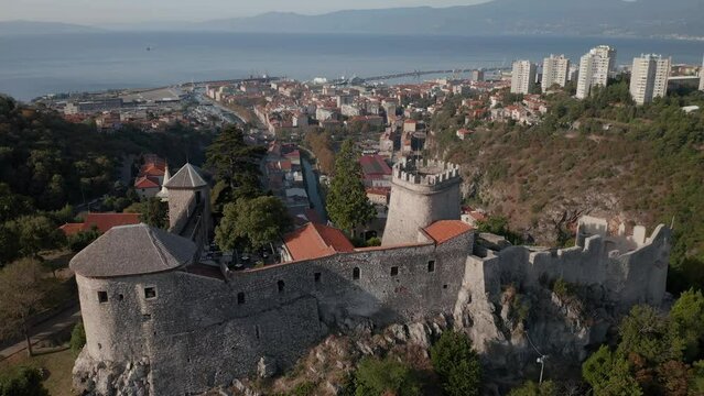 Trsat castle of old city port at the river Rijecina firth in Rijeka, Croatia