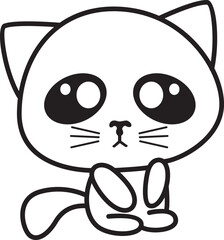 Hand drawn coloring of cat,cute cat illustration vector for kids, t-shirt and apparels