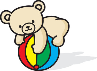 Teddy bear, play ball, vector illustration