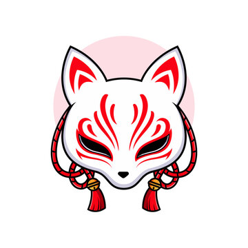 Kitsune fox mask icon, traditional Japanese symbol. Simple vector drawing, isolated clip art illustration.