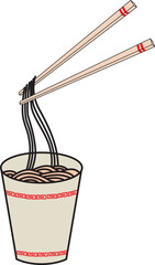 Noodle in the cup. Hand drawing illustration