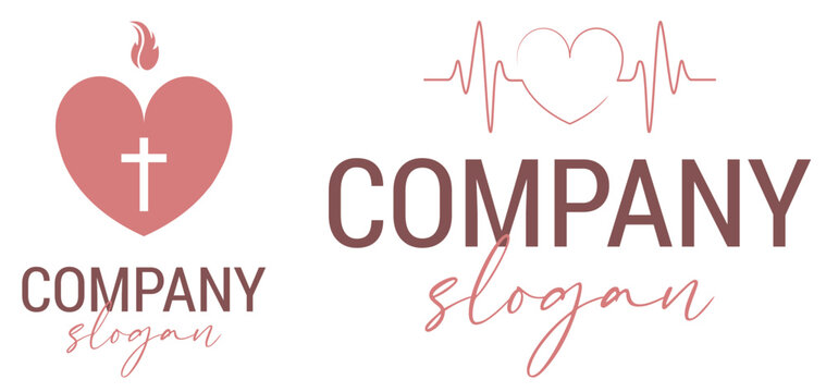 Logo de corazón cruz y fuego para organización religiosa o médica en vectores